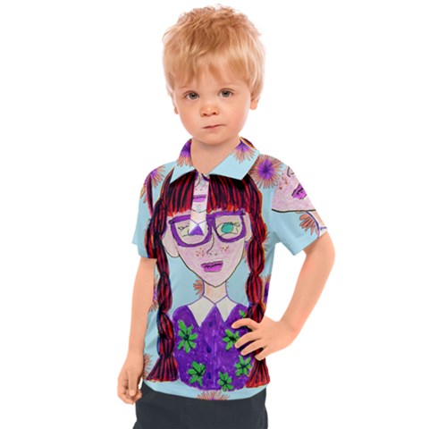 Purple Glasses Girl Wall Kids  Polo Tee by snowwhitegirl