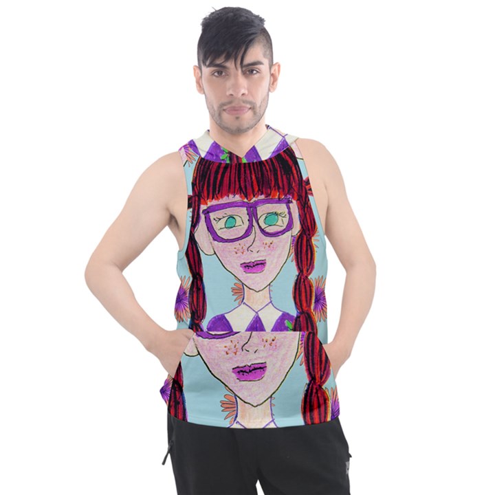 Purple Glasses Girl Wall Men s Sleeveless Hoodie