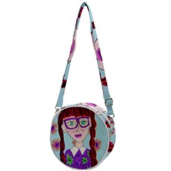 Purple Glasses Girl Wall Crossbody Circle Bag by snowwhitegirl