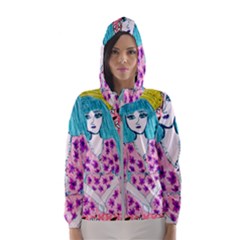 Blue Haired Girl Wall Women s Hooded Windbreaker