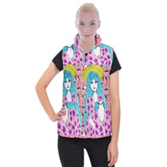 Blue Haired Girl Wall Women s Button Up Vest