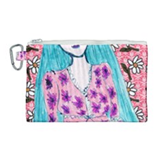 Blue Haired Girl Wall Canvas Cosmetic Bag (large) by snowwhitegirl