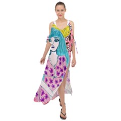 Blue Haired Girl Wall Maxi Chiffon Cover Up Dress by snowwhitegirl