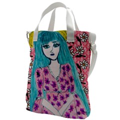 Blue Haired Girl Wall Canvas Messenger Bag by snowwhitegirl