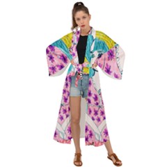 Blue Haired Girl Wall Maxi Kimono by snowwhitegirl