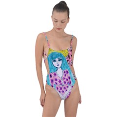 Blue Haired Girl Wall Tie Strap One Piece Swimsuit by snowwhitegirl