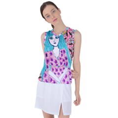 Blue Haired Girl Wall Women s Sleeveless Sports Top by snowwhitegirl