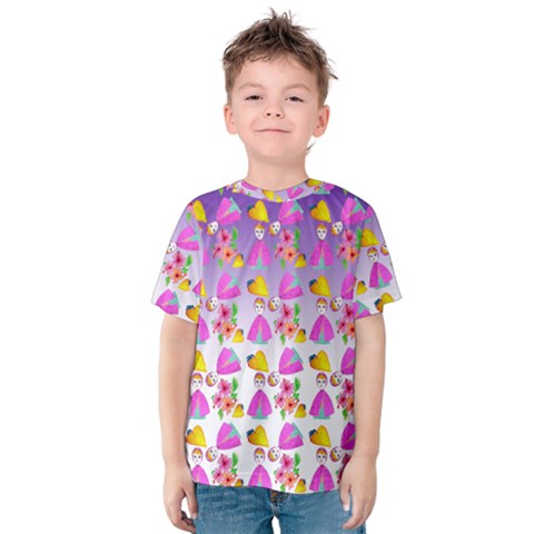 Girl With Hood Cape Heart Lemon Patternpurple Ombre Kids  Cotton Tee by snowwhitegirl