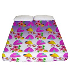 Girl With Hood Cape Heart Lemon Patternpurple Ombre Fitted Sheet (queen Size) by snowwhitegirl