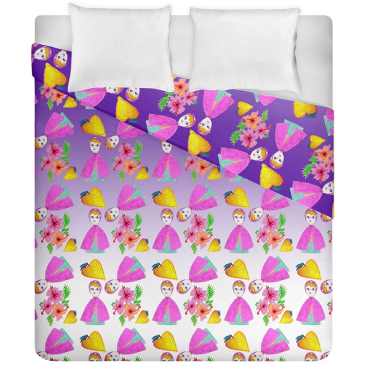 Girl With Hood Cape Heart Lemon Patternpurple Ombre Duvet Cover Double Side (California King Size)