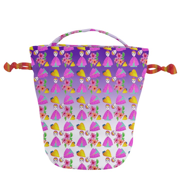 Girl With Hood Cape Heart Lemon Patternpurple Ombre Drawstring Bucket Bag