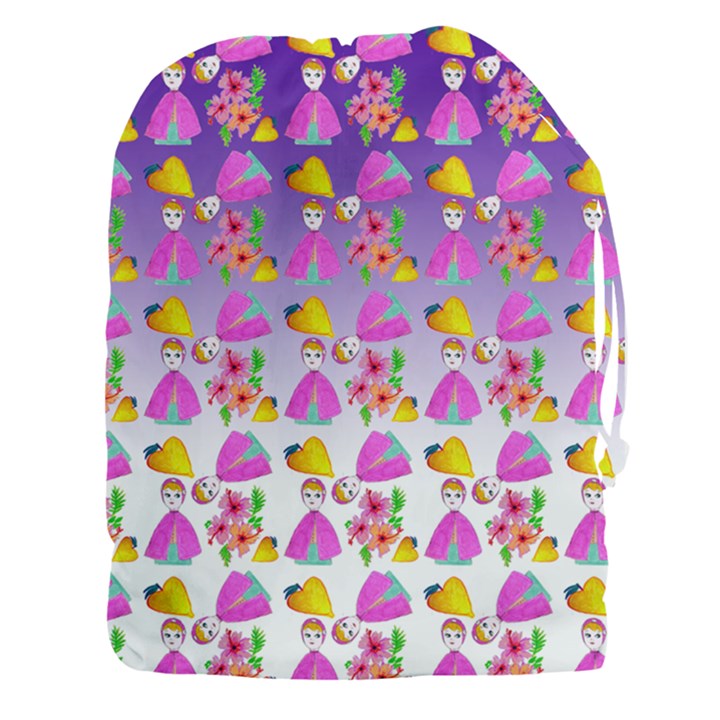 Girl With Hood Cape Heart Lemon Patternpurple Ombre Drawstring Pouch (3XL)