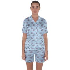 Zodiac Bat Pink Blue Satin Short Sleeve Pyjamas Set by snowwhitegirl