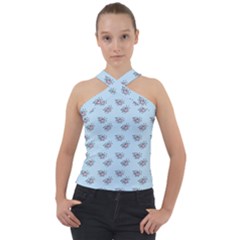 Zodiac Bat Pink Blue Cross Neck Velour Top by snowwhitegirl