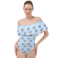 Zodiac Bat Pink Blue Off Shoulder Velour Bodysuit  by snowwhitegirl