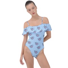 Zodiac Bat Pink Blue Frill Detail One Piece Swimsuit by snowwhitegirl