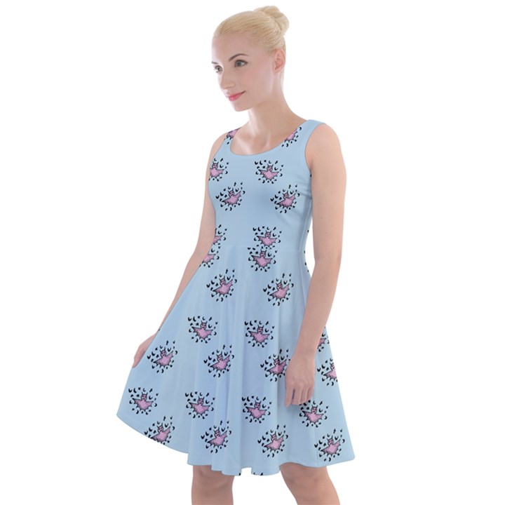 Zodiac Bat Pink Blue Knee Length Skater Dress