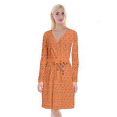 Zodiac Bat Pink Orange Long Sleeve Velvet Front Wrap Dress by snowwhitegirl