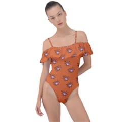 Zodiac Bat Pink Orange Frill Detail One Piece Swimsuit by snowwhitegirl