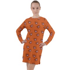 Zodiac Bat Pink Orange Long Sleeve Hoodie Dress by snowwhitegirl