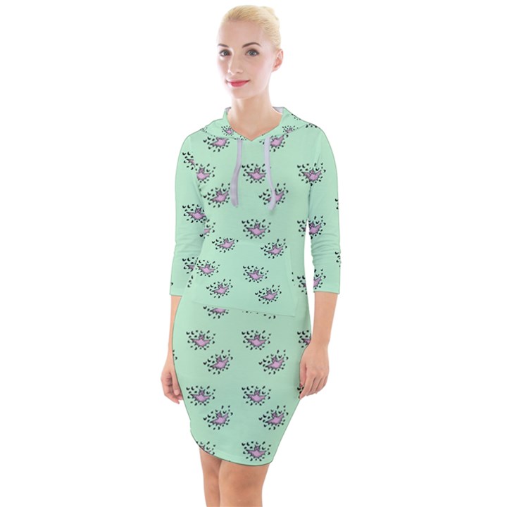 Zodiac Bat Pink Mint Quarter Sleeve Hood Bodycon Dress