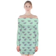 Zodiac Bat Pink Mint Long Sleeve Off Shoulder Dress