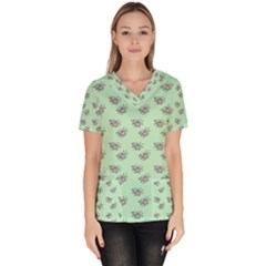 Zodiac Bat Pink Mint Women s V-neck Scrub Top by snowwhitegirl