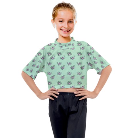 Zodiac Bat Pink Mint Kids Mock Neck Tee by snowwhitegirl