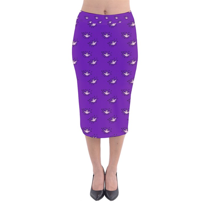 Zodiac Bat Pink Purple Velvet Midi Pencil Skirt