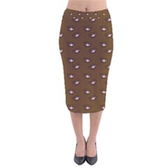 Zodiac Bat Pink Brown Velvet Midi Pencil Skirt by snowwhitegirl