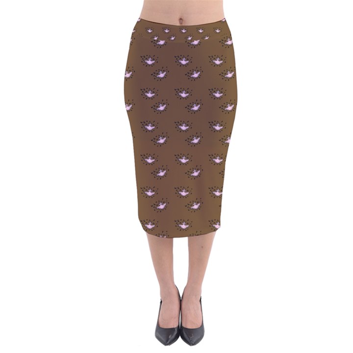 Zodiac Bat Pink Brown Velvet Midi Pencil Skirt