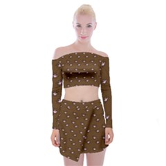 Zodiac Bat Pink Brown Off Shoulder Top With Mini Skirt Set by snowwhitegirl