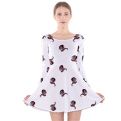 Ugly Monster Fish Drawing Long Sleeve Velvet Skater Dress