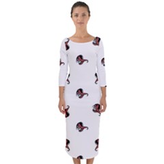 Ugly Monster Fish Drawing Quarter Sleeve Midi Bodycon Dress by dflcprintsclothing