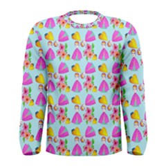 Girl With Hood Cape Heart Lemon Pattern Blue Men s Long Sleeve Tee