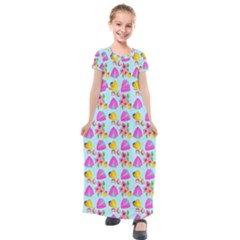 Girl With Hood Cape Heart Lemon Pattern Blue Kids  Short Sleeve Maxi Dress by snowwhitegirl