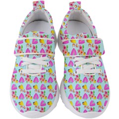 Girl With Hood Cape Heart Lemon Pattern Blue Kids  Velcro Strap Shoes by snowwhitegirl