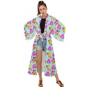 Girl With Hood Cape Heart Lemon Pattern Blue Maxi Kimono View1