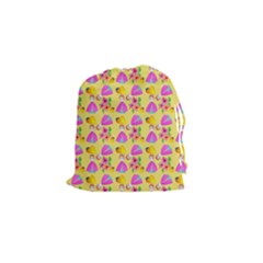 Girl With Hood Cape Heart Lemon Pattern Yellow Drawstring Pouch (small) by snowwhitegirl