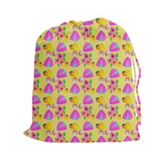 Girl With Hood Cape Heart Lemon Pattern Yellow Drawstring Pouch (2xl) by snowwhitegirl