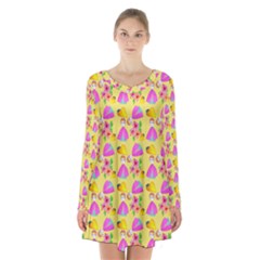 Girl With Hood Cape Heart Lemon Pattern Yellow Long Sleeve Velvet V-neck Dress