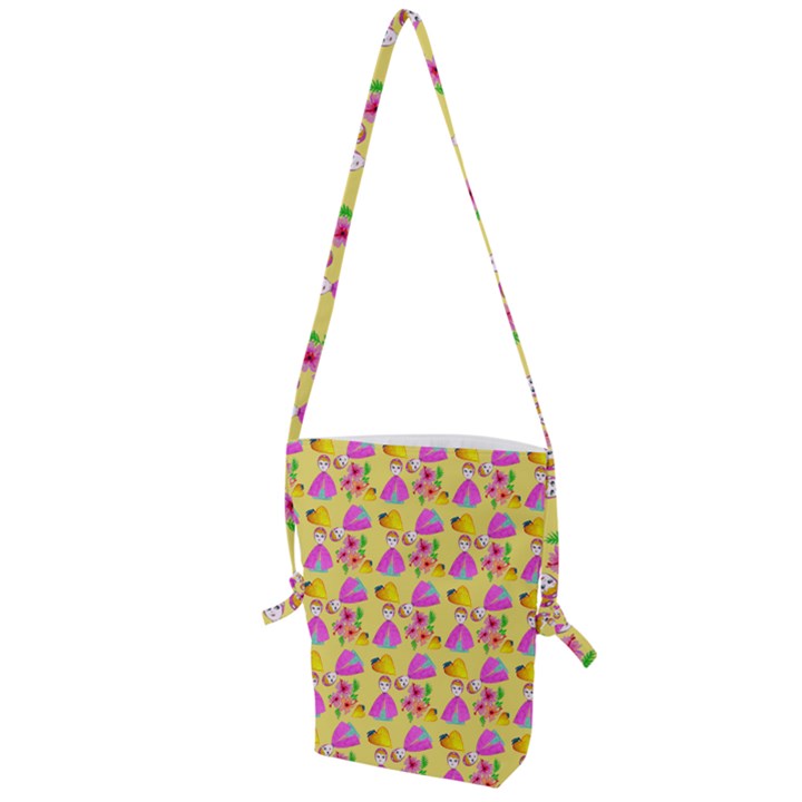 Girl With Hood Cape Heart Lemon Pattern Yellow Folding Shoulder Bag