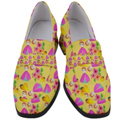 Girl With Hood Cape Heart Lemon Pattern Yellow Women s Chunky Heel Loafers by snowwhitegirl