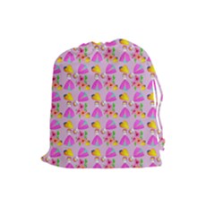 Girl With Hood Cape Heart Lemon Pattern Lilac Drawstring Pouch (large)