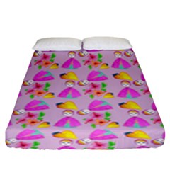 Girl With Hood Cape Heart Lemon Pattern Lilac Fitted Sheet (king Size) by snowwhitegirl