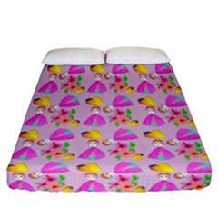 Girl With Hood Cape Heart Lemon Pattern Lilac Fitted Sheet (california King Size) by snowwhitegirl