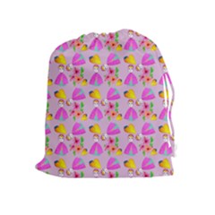 Girl With Hood Cape Heart Lemon Pattern Lilac Drawstring Pouch (xl) by snowwhitegirl