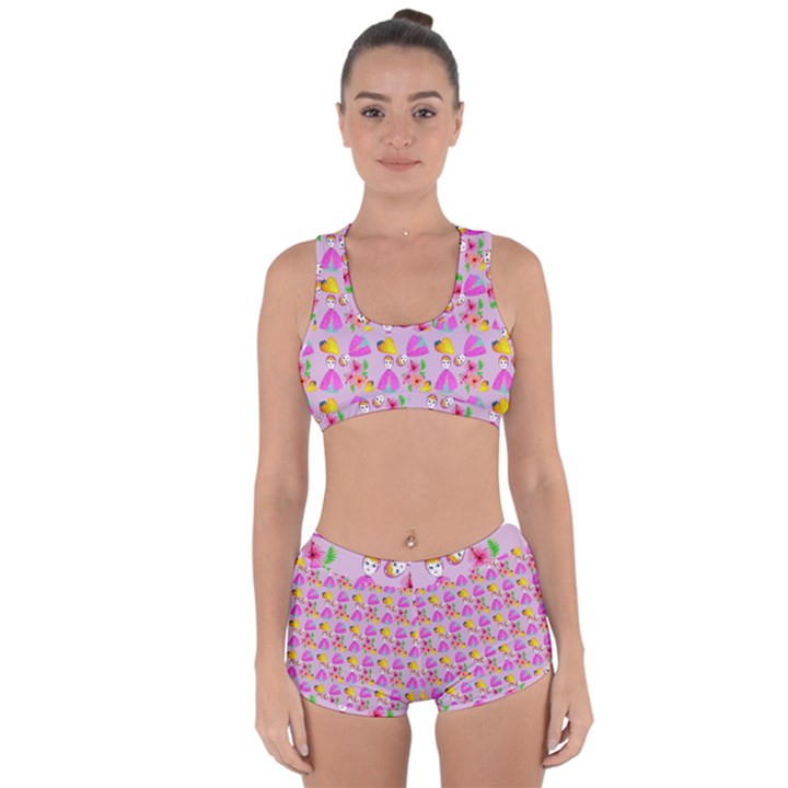 Girl With Hood Cape Heart Lemon Pattern Lilac Racerback Boyleg Bikini Set