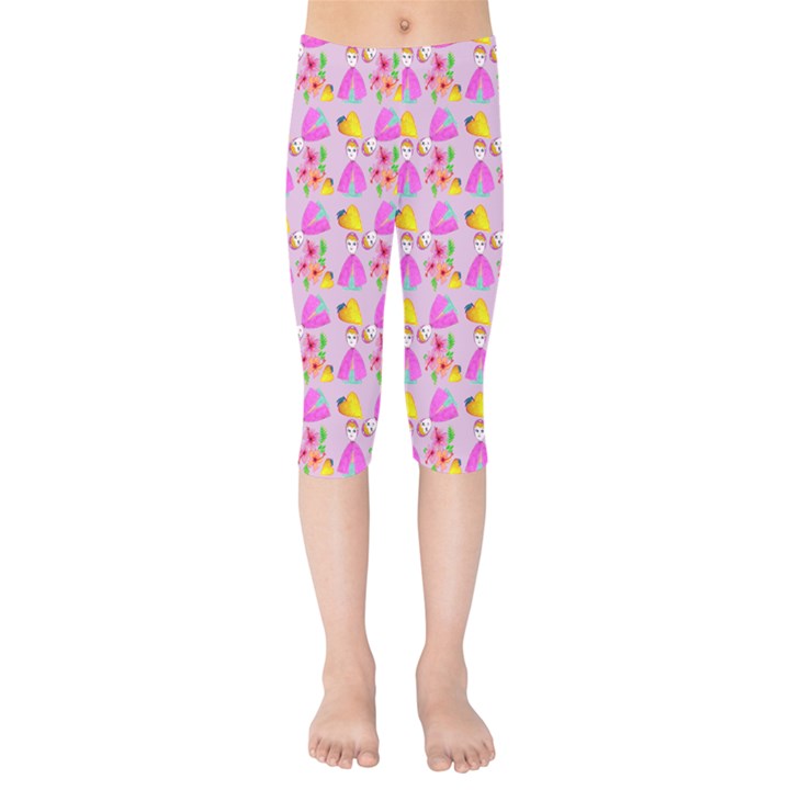 Girl With Hood Cape Heart Lemon Pattern Lilac Kids  Capri Leggings 