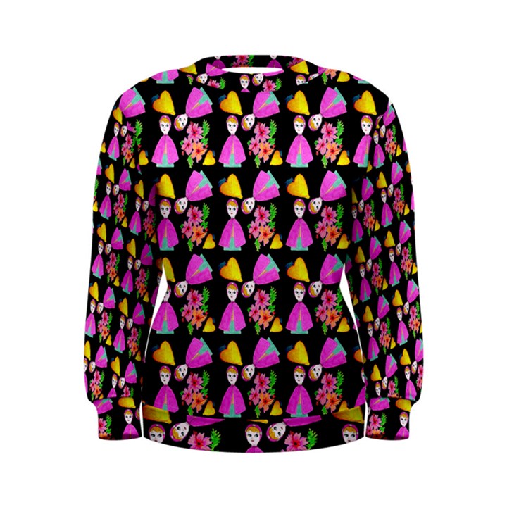 Girl With Hood Cape Heart Lemon Pattern Black Women s Sweatshirt